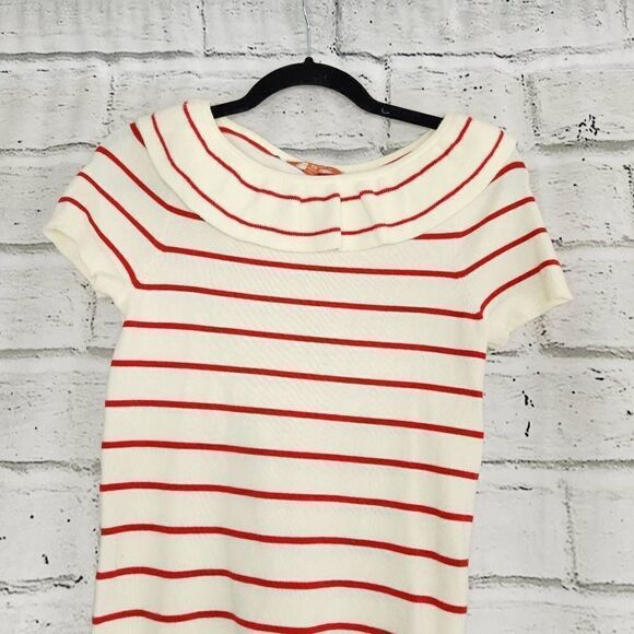 Mod Cloth Women's White Knit Striped Ruffle Short Sleeve Top Size Extra Small - Picture 2 of 10